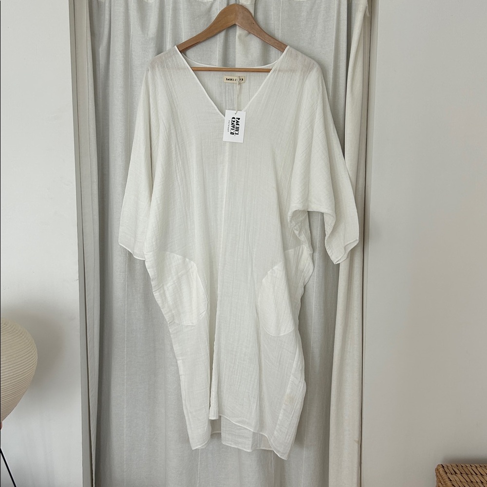 RACHEL CRAVEN NWT size 1 made in Los Angeles white gauze V-Neck Kaftan Dress